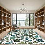 Teal Green Floral Meadow Arrangement Rug