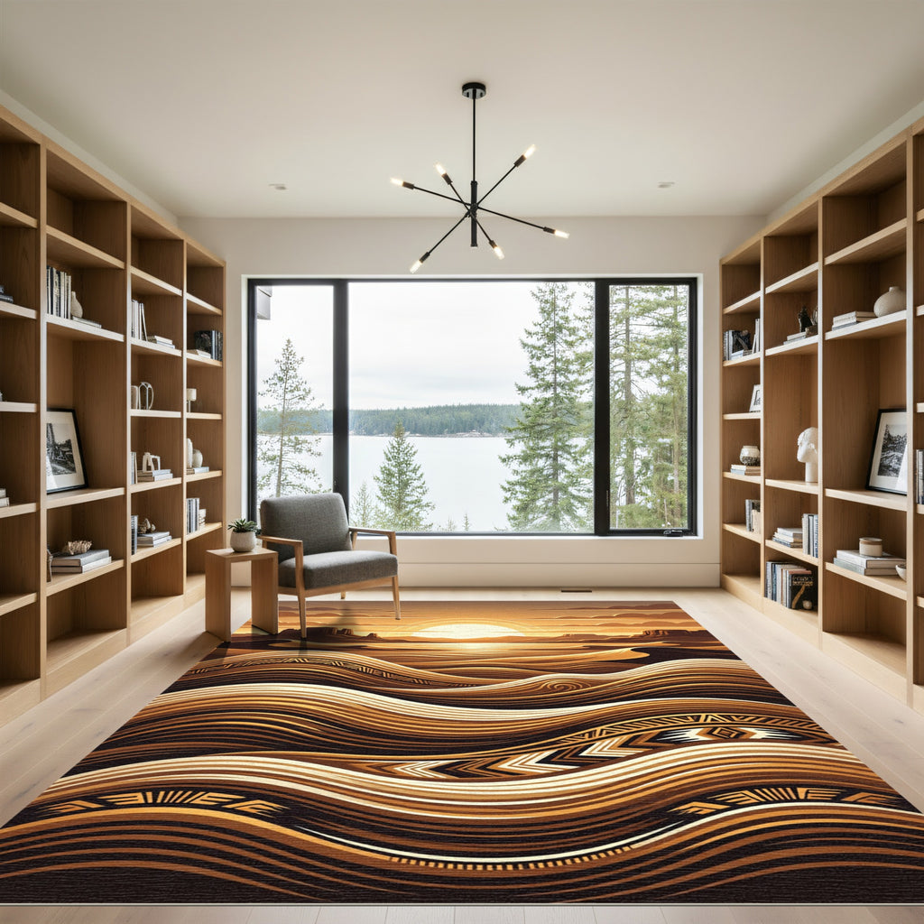 Golden Desert Sun Tribal Waves Rug