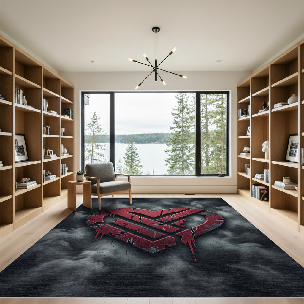 Distressed Red Heart Graphic Rug