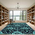 Gothic Teal Rose Trellis Ironwork Rug