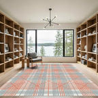 Coastal Coral Gray Plaid Diamond Rug