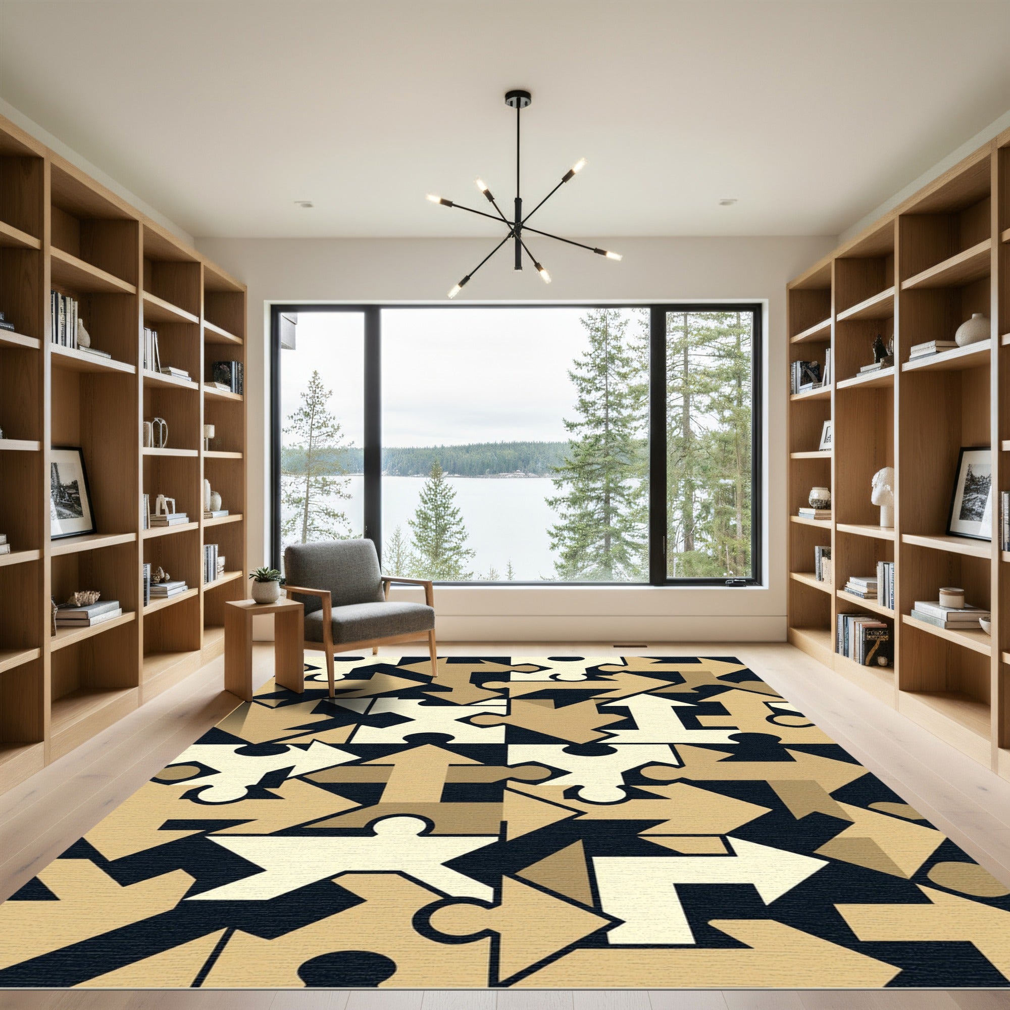 Golden Puzzle Piece Arrow Arrangement Rug