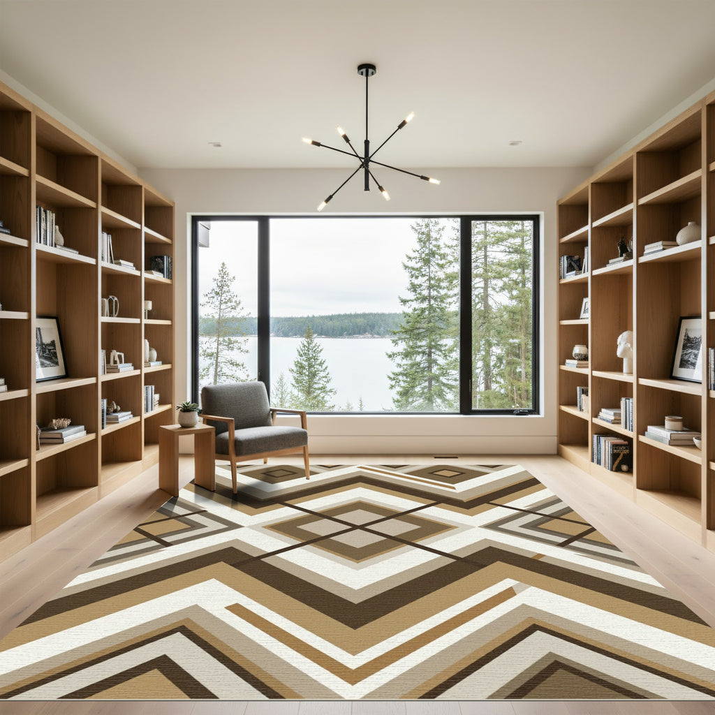 Modern Earthy Neutral Geometric Diamond Rug