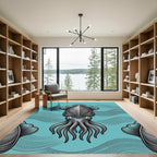 Art Deco Gray Squid Ocean Waves Rug