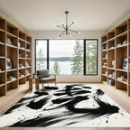 Bold Black Ink Splatter Brushstrokes Rug