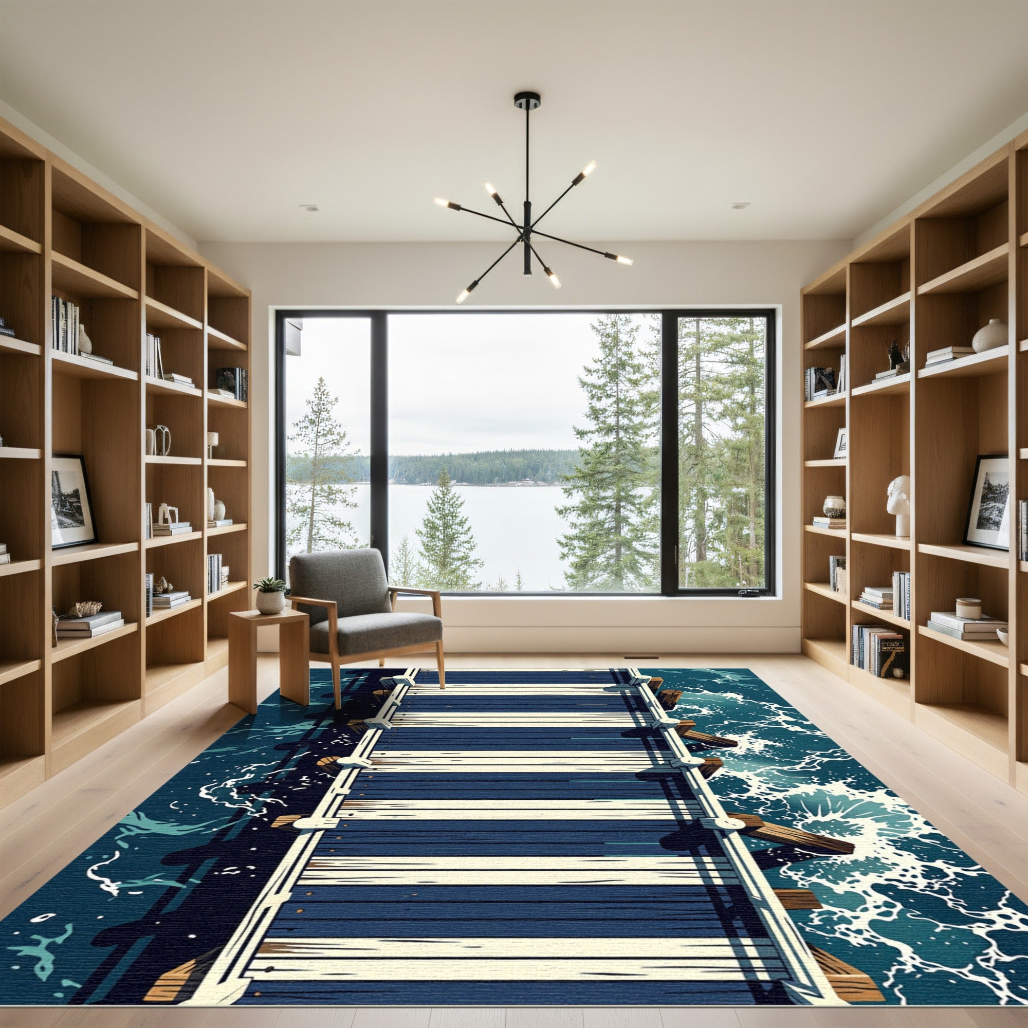 Navy White Nautical Pier Plank Rug