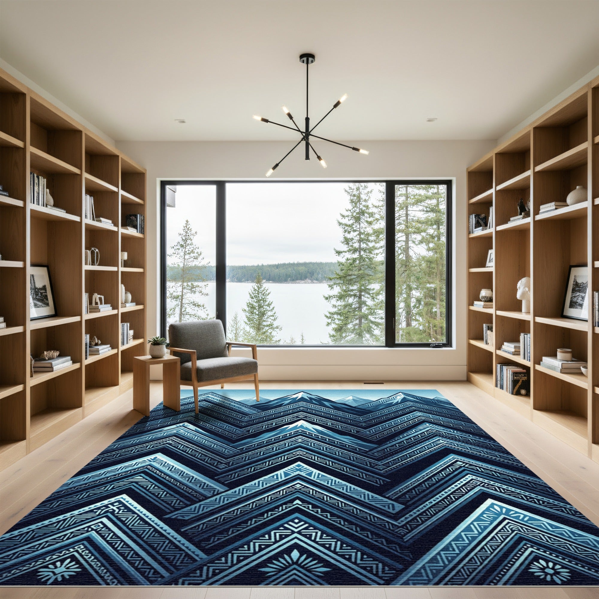 Abstract Blue Mountain Aztec Rug