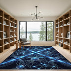 Electric Blue Cybernetic Circuit Connection Rug