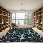 Bold Black Tropical Monstera Leaf Rug