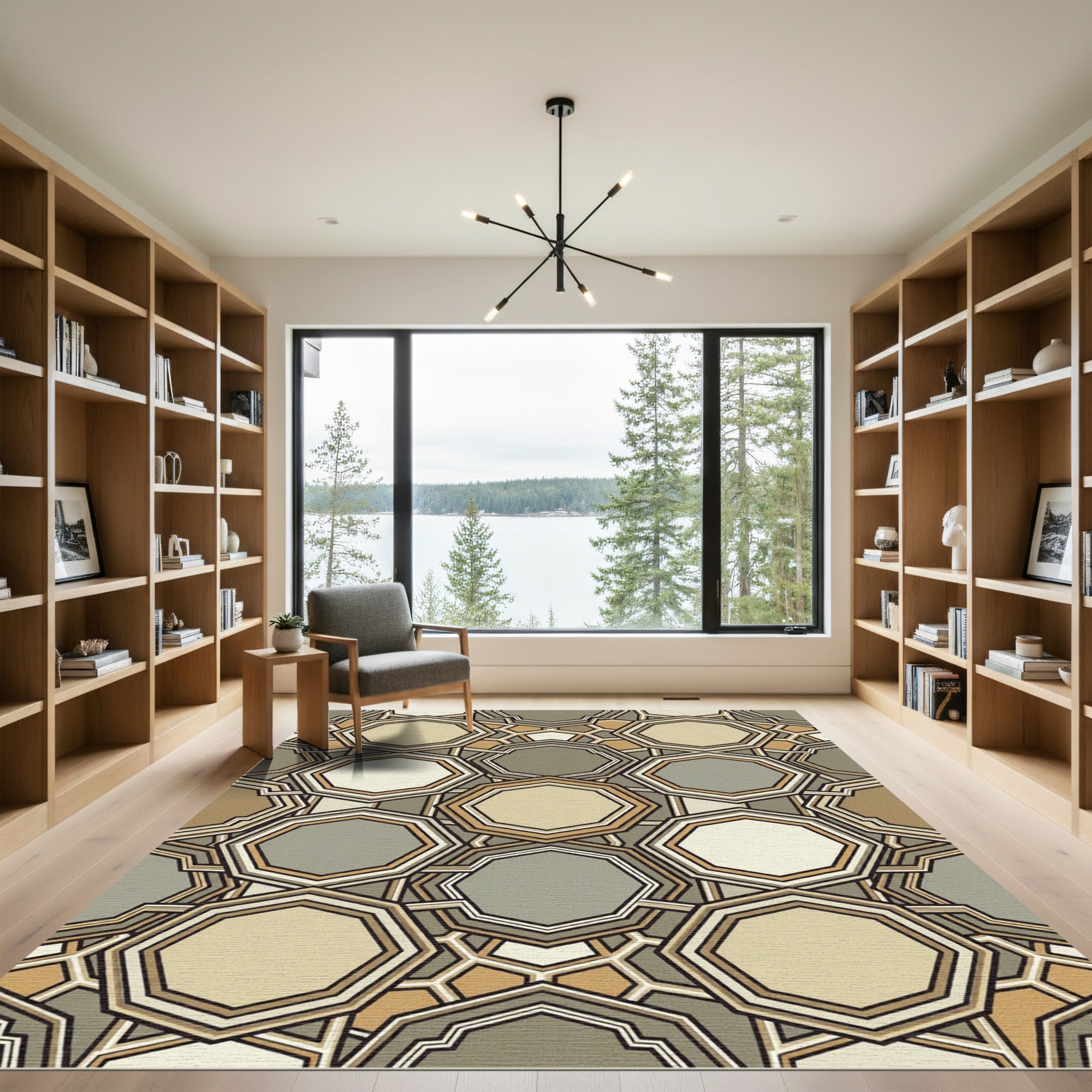 Geometric Taupe Octagon Mosaic Rug