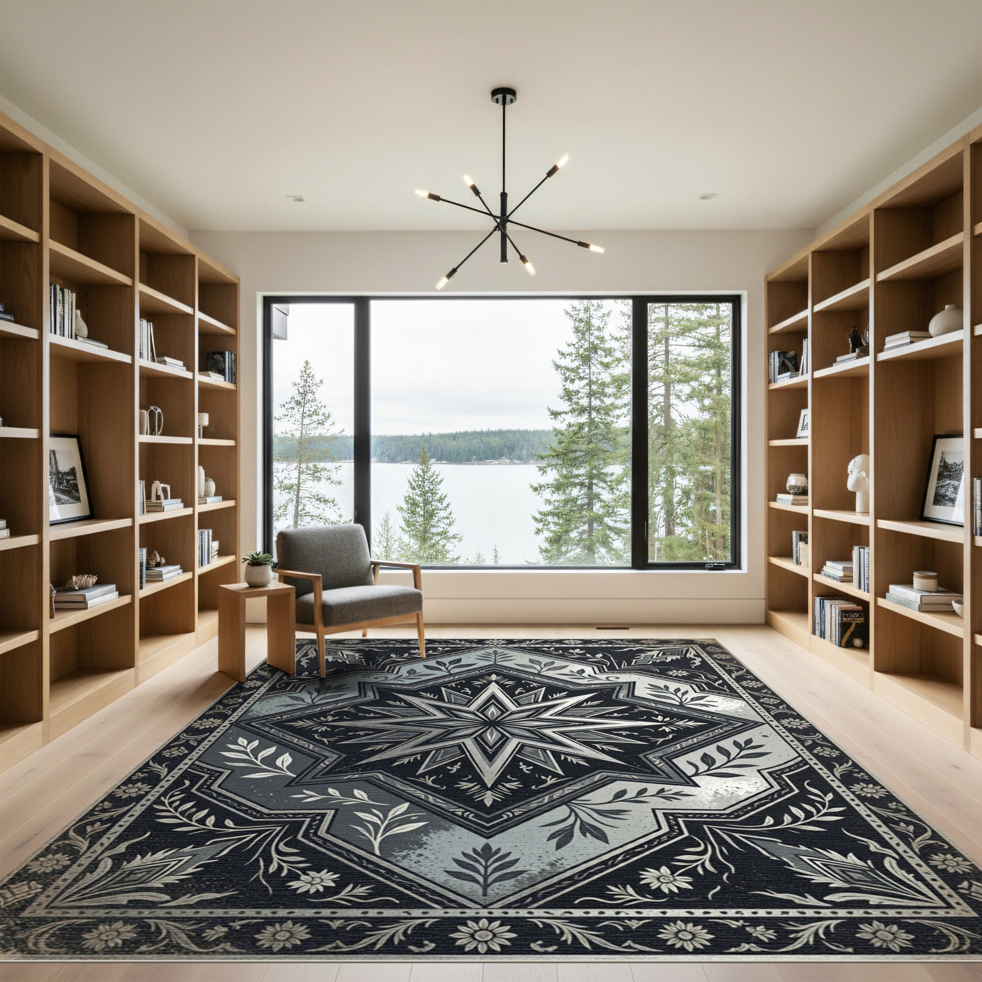 Monochromatic Star Floral Arrangement Rug
