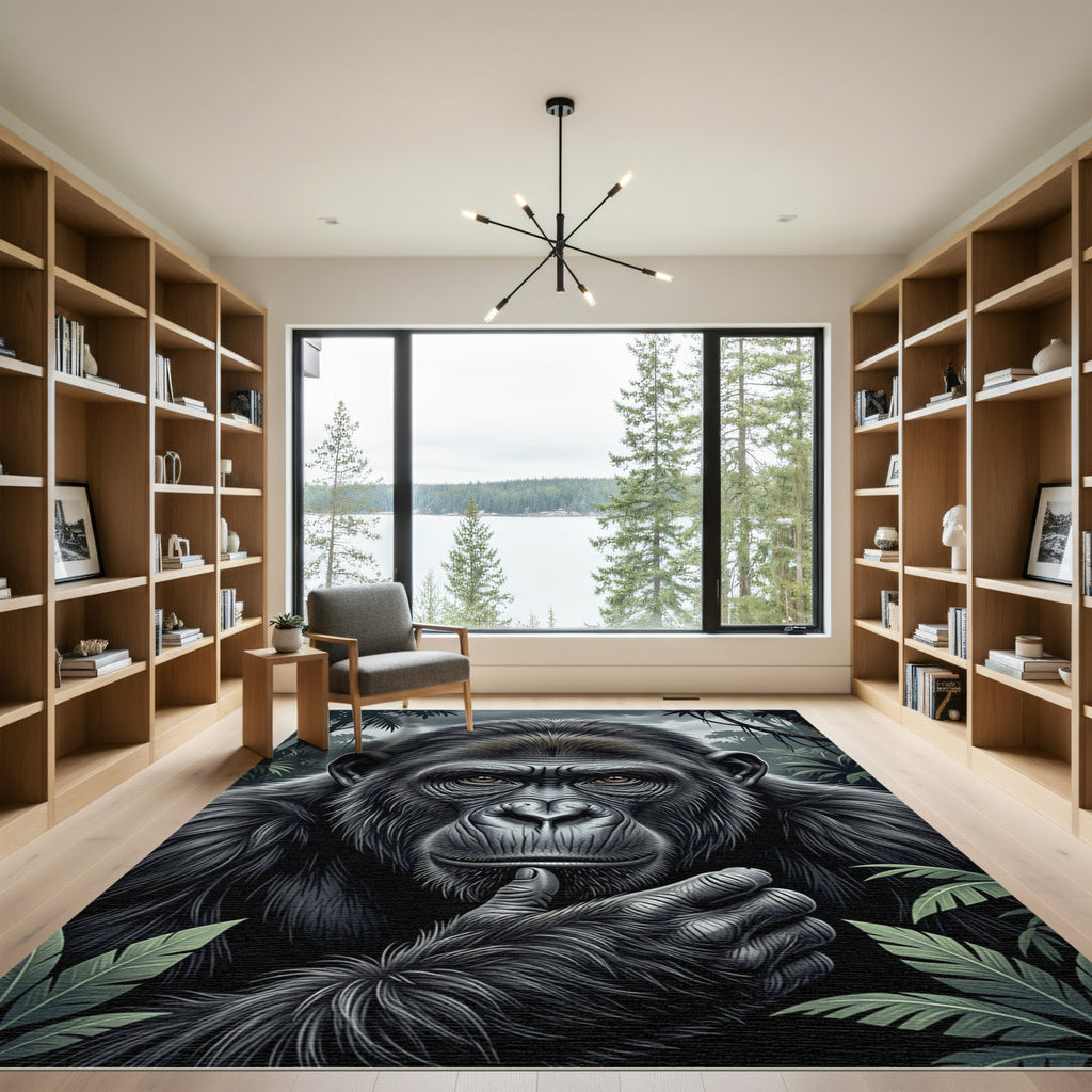 Thoughtful Silver Gorilla Jungle Portrait Rug