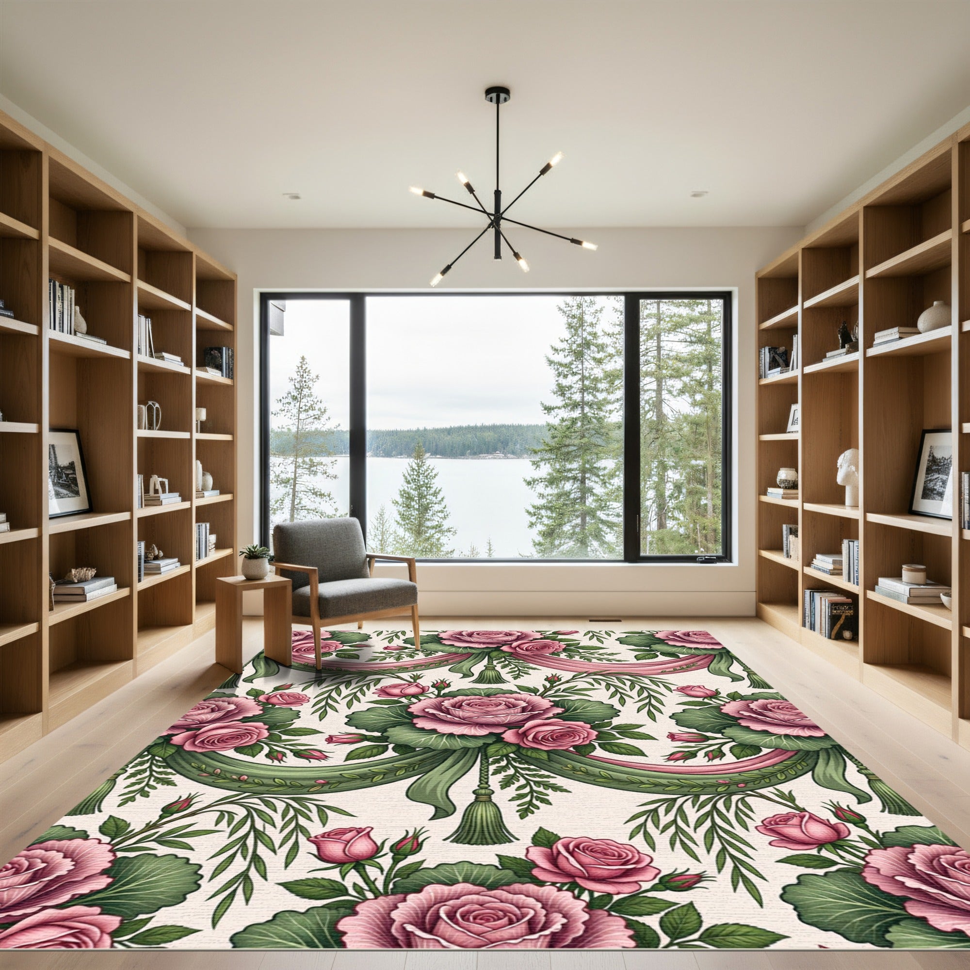 Romantic Blush Rose Floral Swag Rug