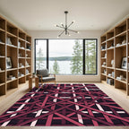 Geometric Crimson Overlapping Linear Grid Rug