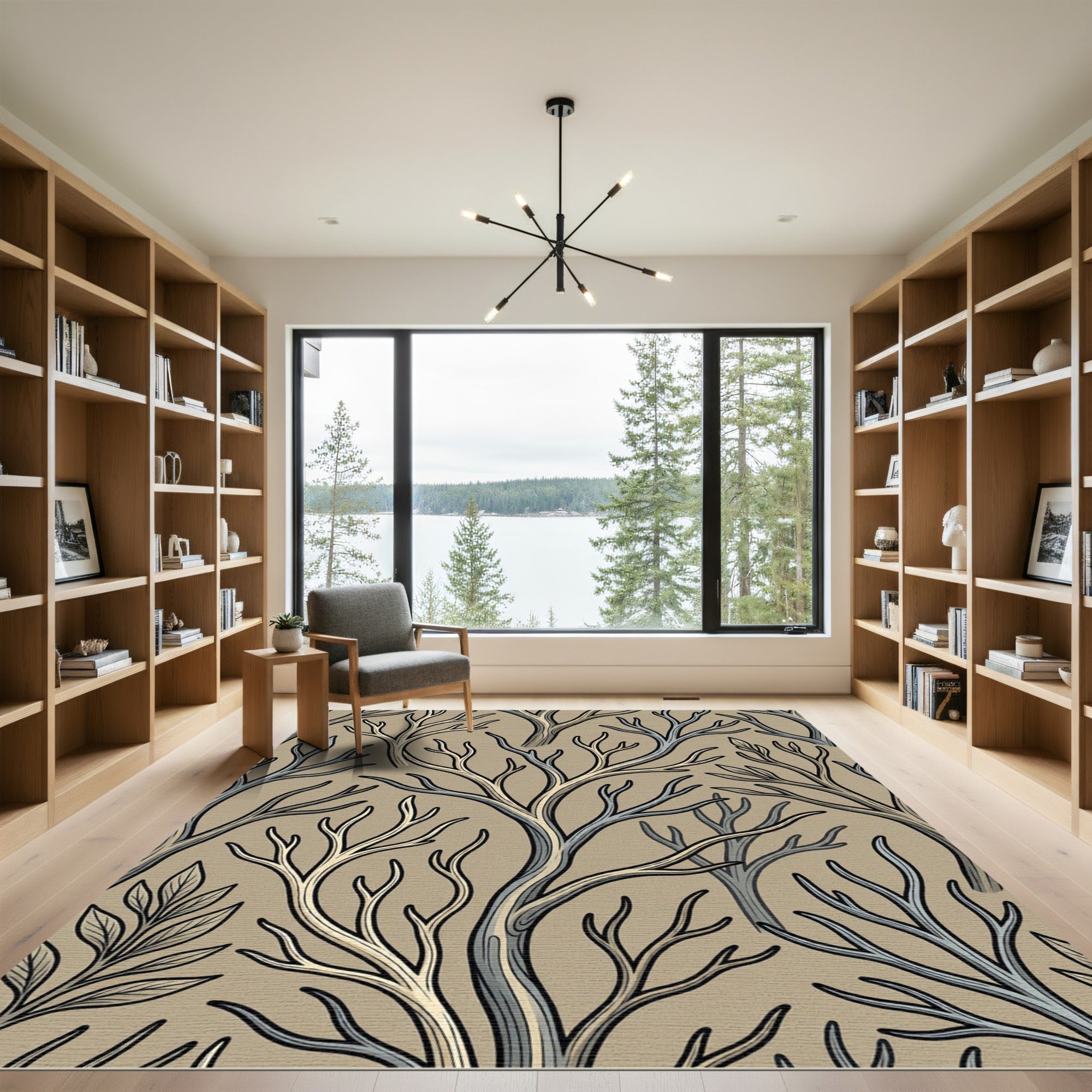 Earthy Tan Bark Branch Arrangement Rug