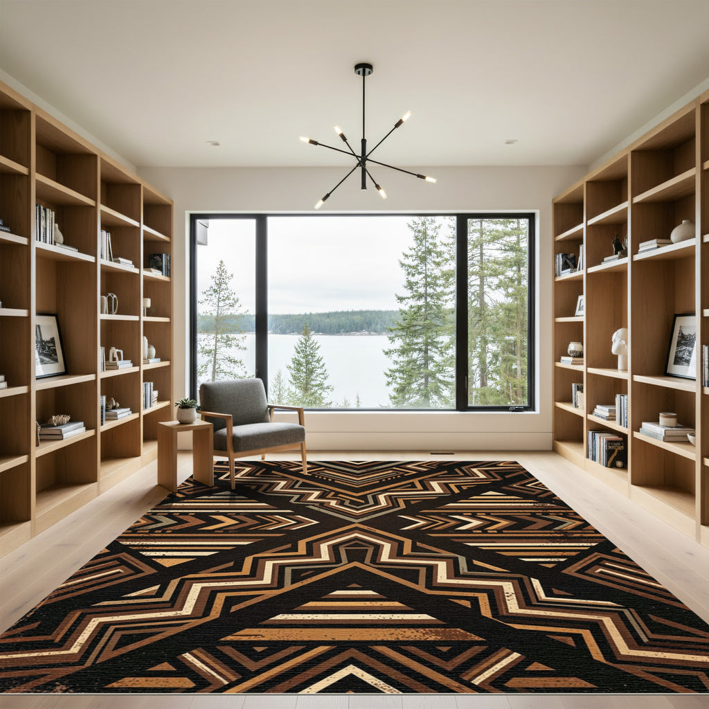 Geometric Earthy Brown Chevron Abstract Rug