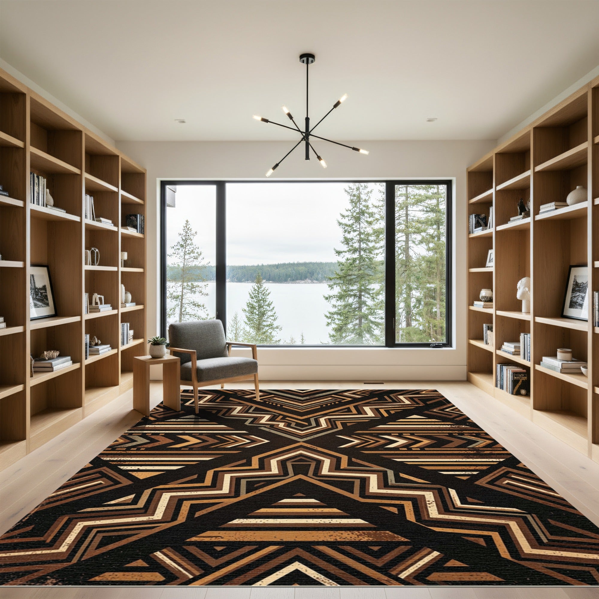 Geometric Earthy Brown Chevron Abstract Rug