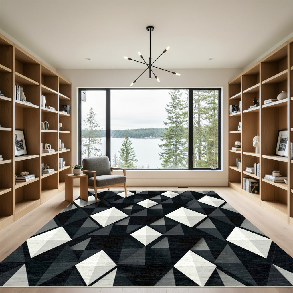 Monochromatic Diamond Prism Illusion Rug