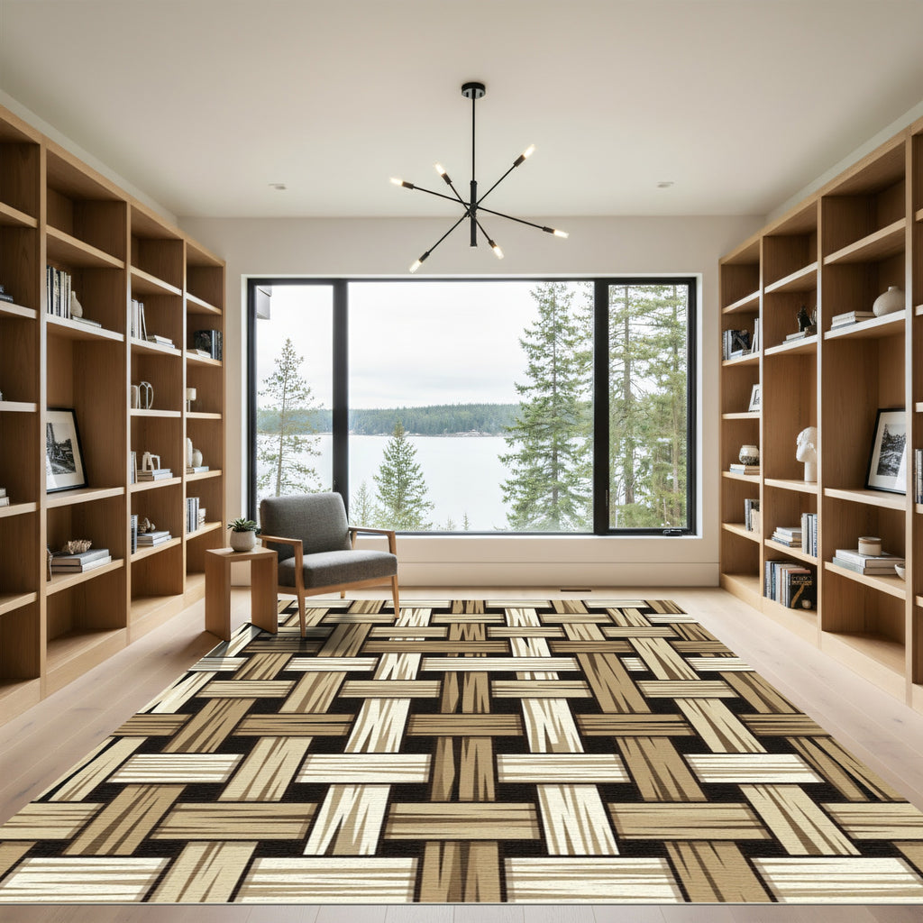 Natural Woven Tan Wood Texture Rug