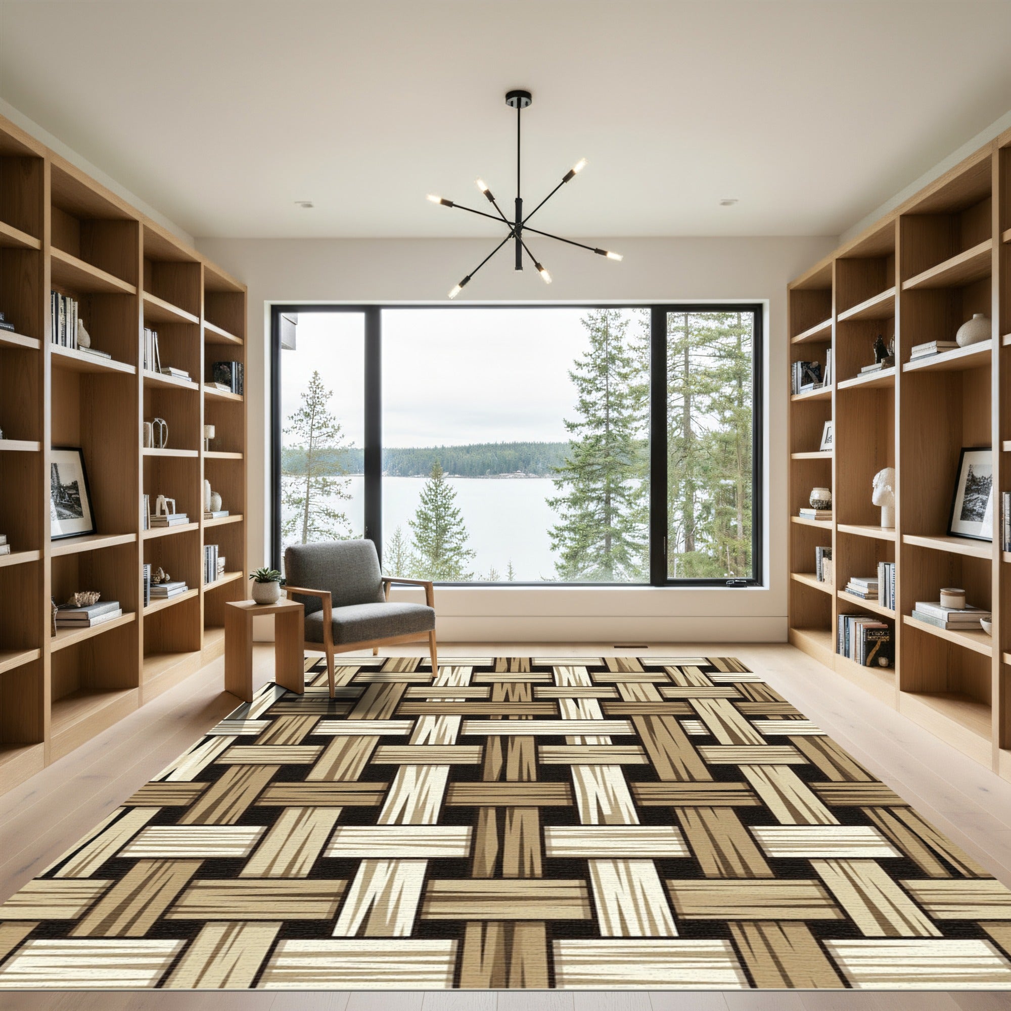 Natural Woven Tan Wood Texture Rug
