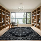 Ornate Silver Floral Damask Medallion Rug