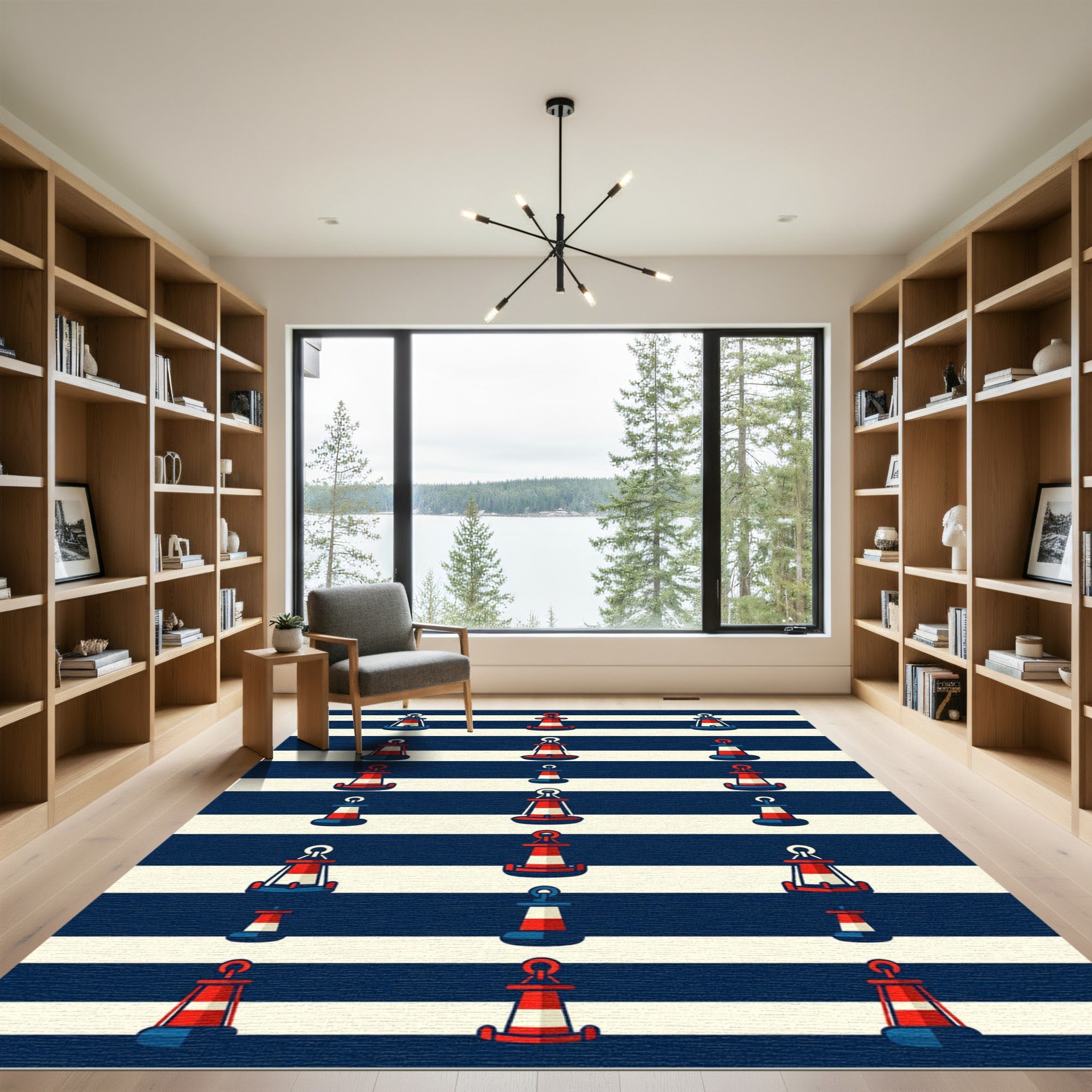Nautical Buoy Red White Blue Stripe Rug
