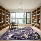 Whimsical Purple Kitten Butterfly Garden Rug