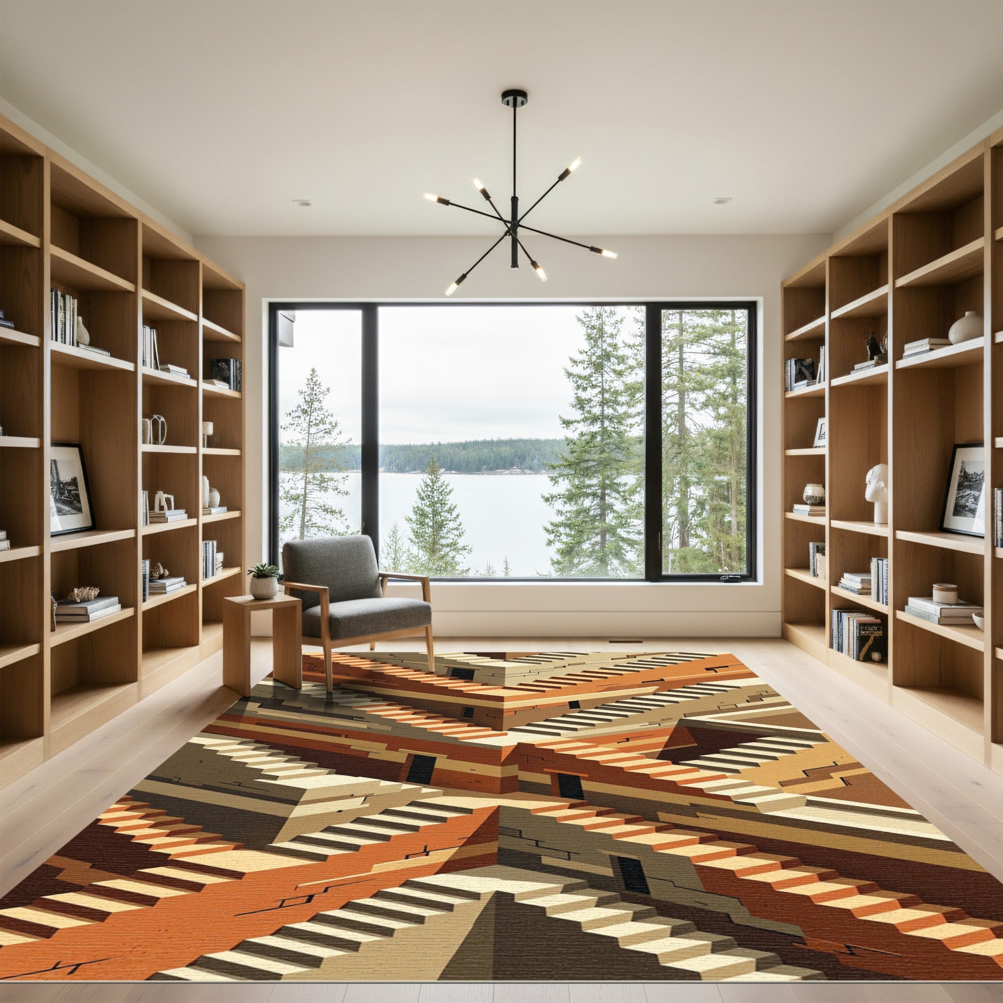 Brown Orange Staircase Optical Illusion Rug