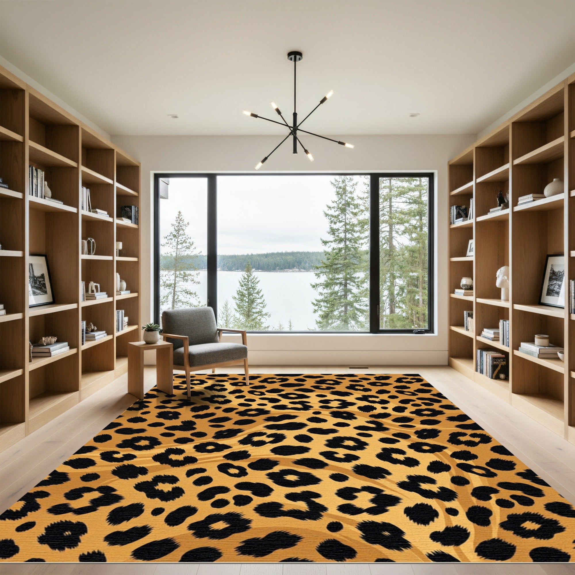 Bold Golden Leopard Spot Wave Rug