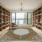 Ornate Gold Chain Geometric Border Rug