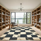 Distressed Monochrome Checkerboard Grid Rug