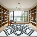 Modern Monochrome Interlocking Geometric Diamond Rug