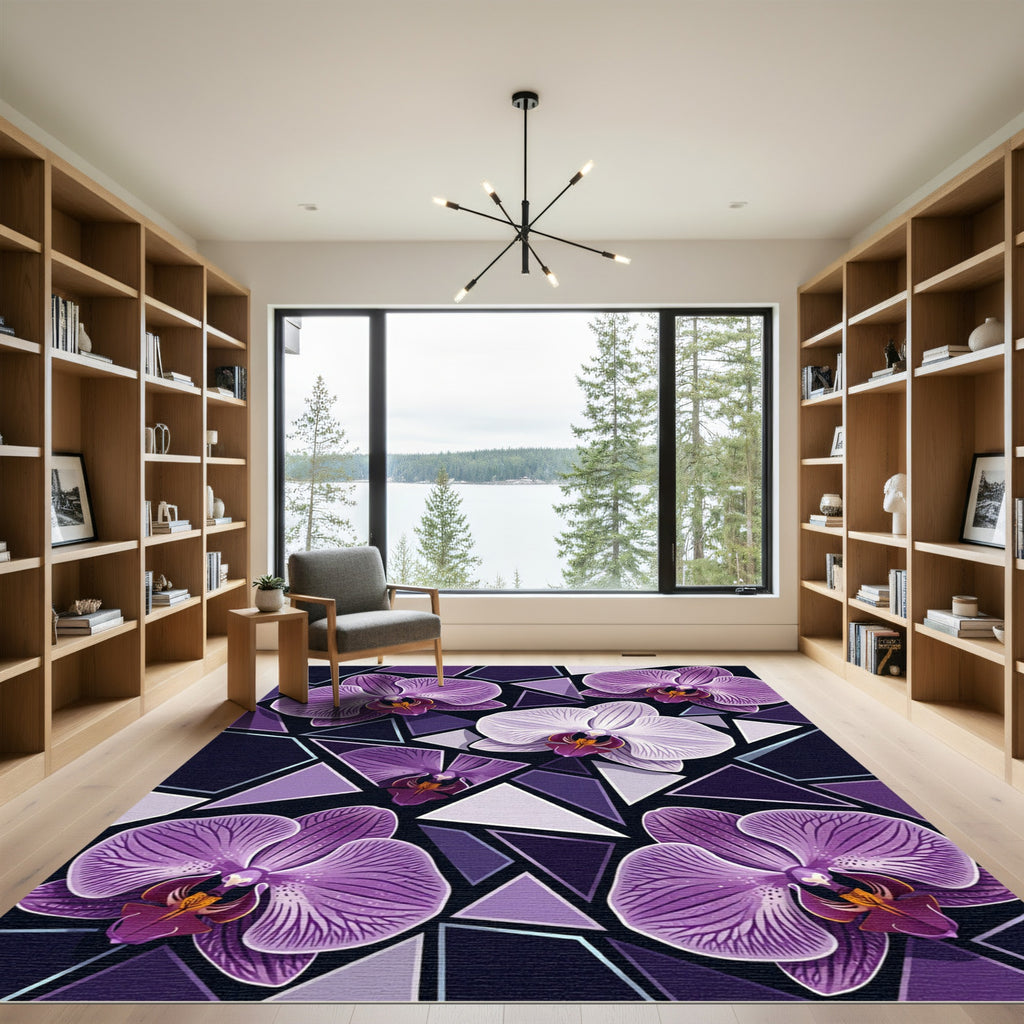 Geometric Purple Orchid Blossom Rug