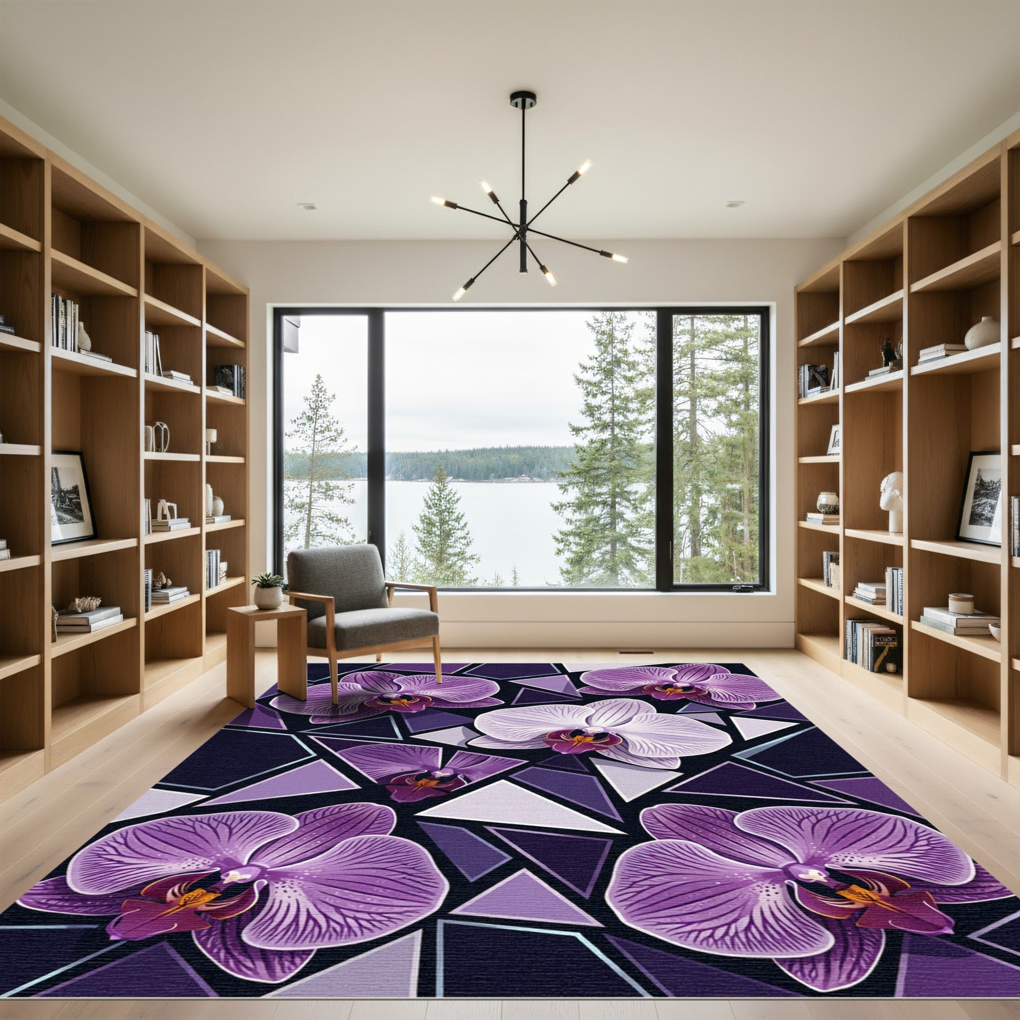 Geometric Purple Orchid Blossom Rug