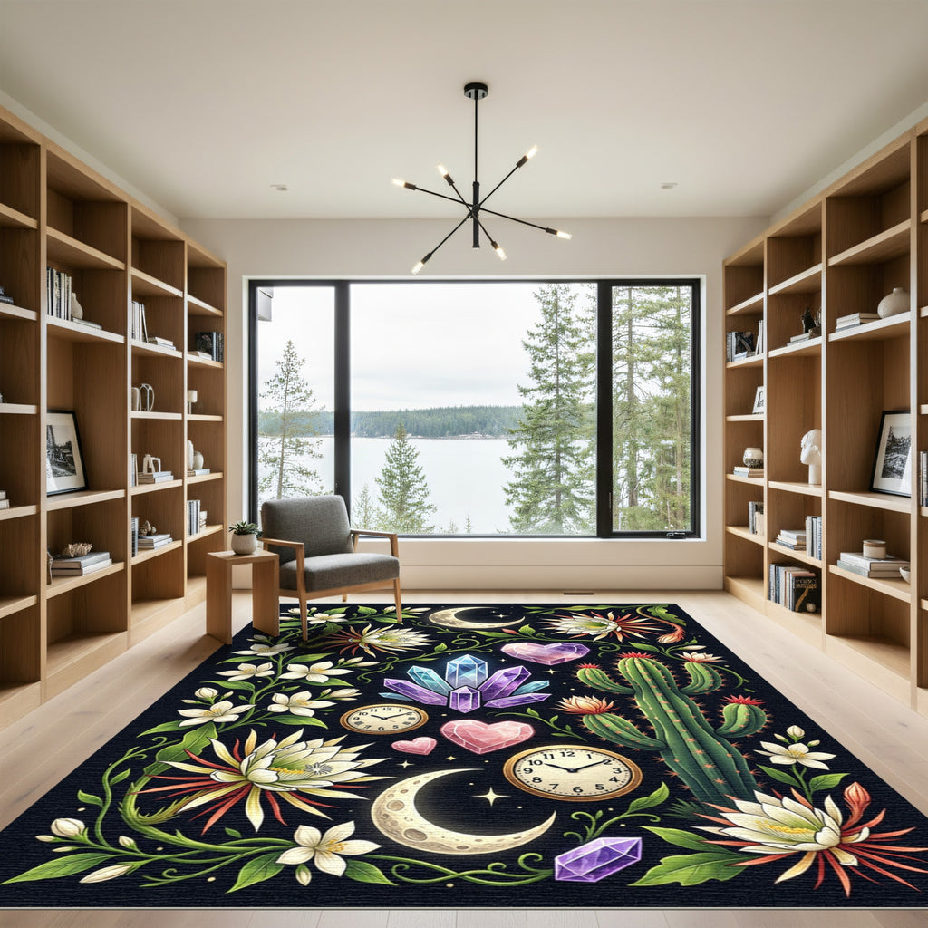 Celestial Moon Cactus Magic Crystal Garden Rug