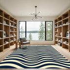Bold Navy and Cream Wavy Abstract Rug
