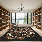 Ornate Gold Scrollwork Shell Medallion Rug