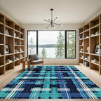 Teal and Navy Plaid Woven Grid Rug