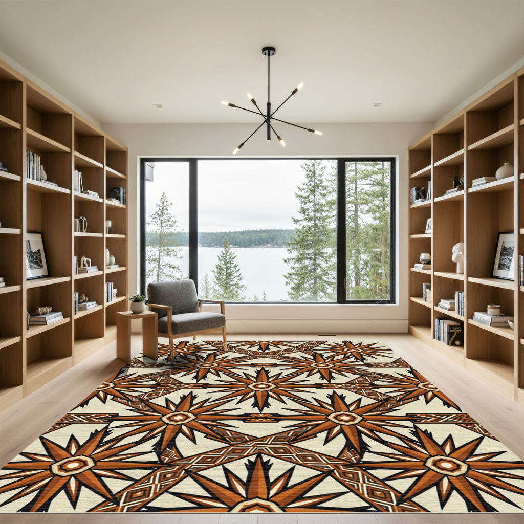 Amber Starburst Geometric Lattice Rug