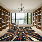 Golden Bronze Sunburst Geometric Lines Rug