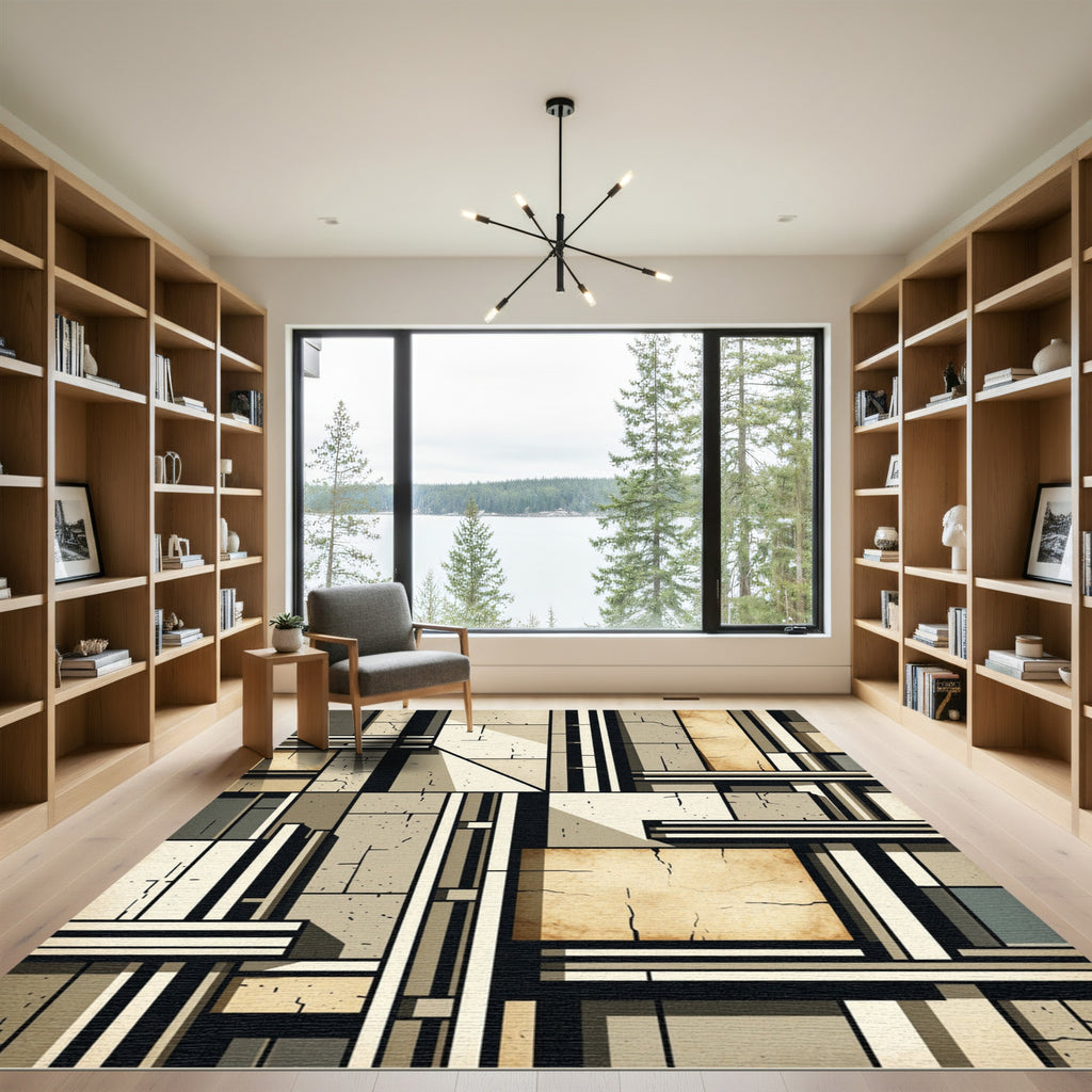 Modern Geometric Beige Slate Rug