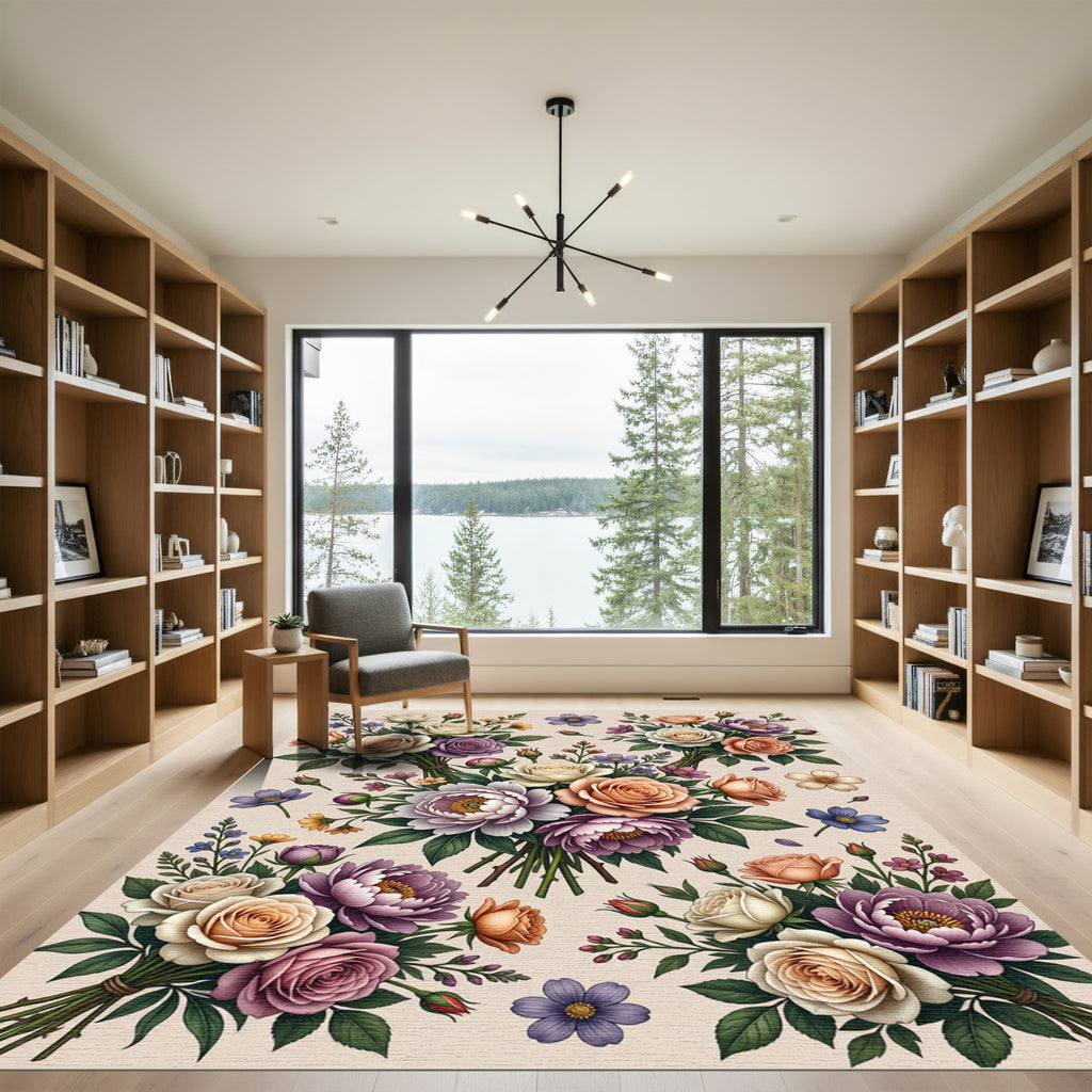 Elegant Pastel Rose and Peony Bouquet Rug