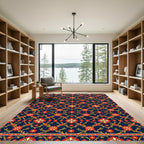 Navy Blue Floral Trellis Botanical Rug