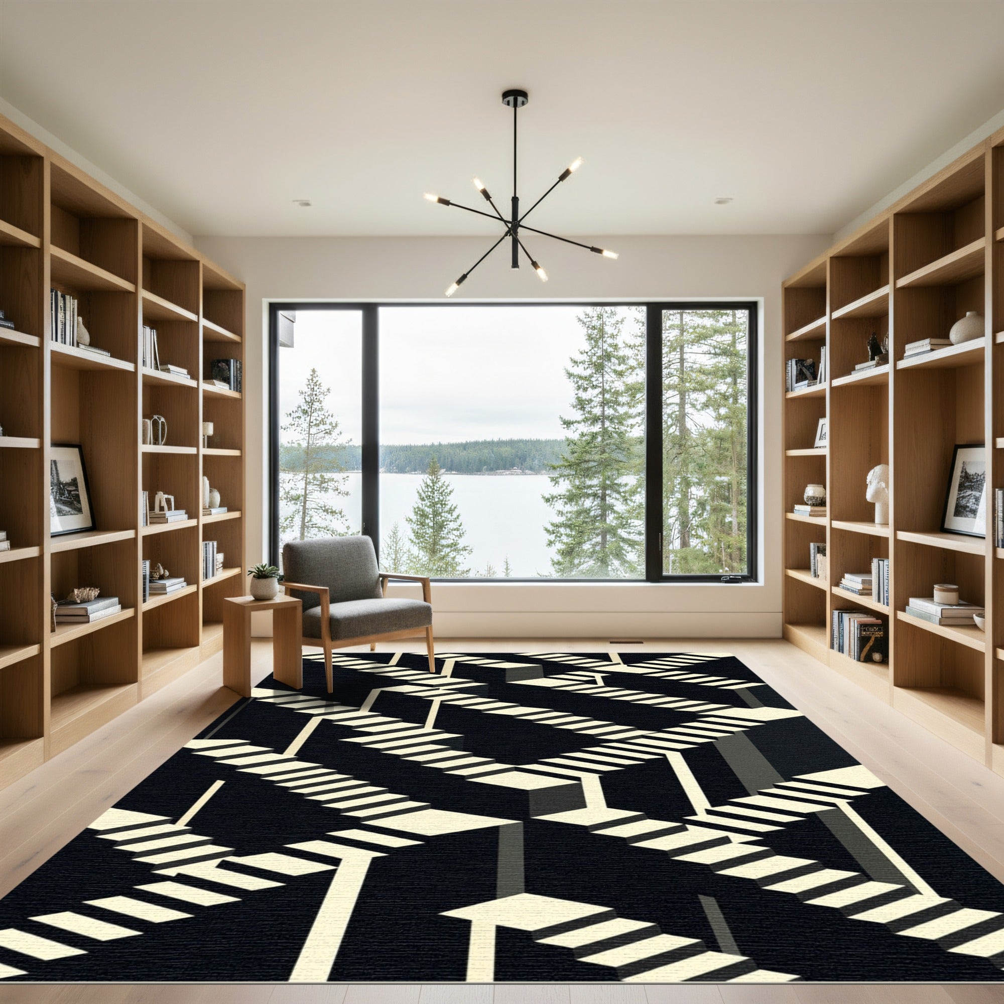 Monochromatic Stairway Optical Illusion Rug