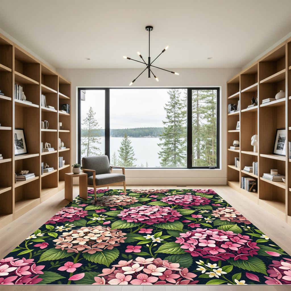 Blush and Pink Hydrangea Floral Garden Rug