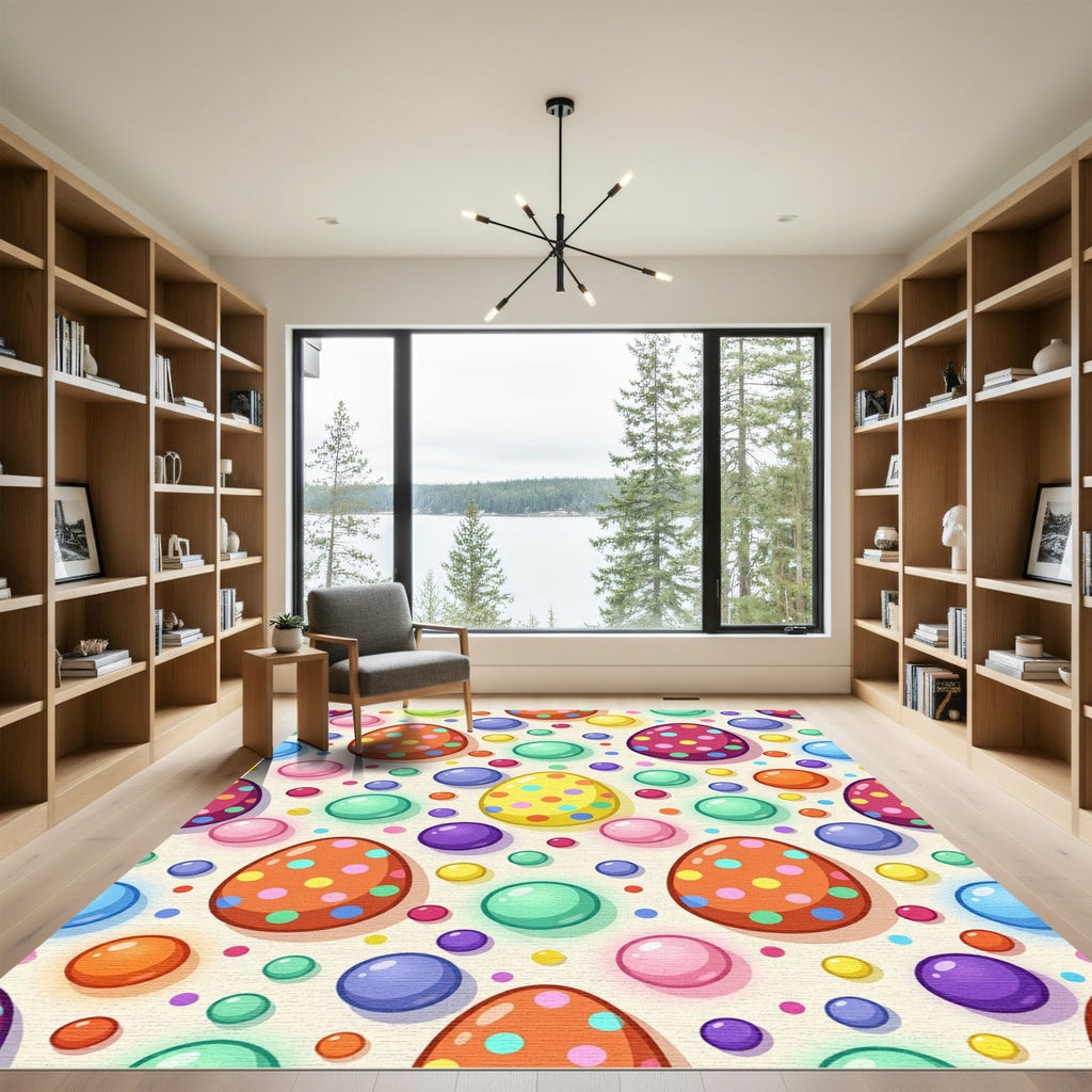 Colorful Polka Dot Easter Egg Field Rug