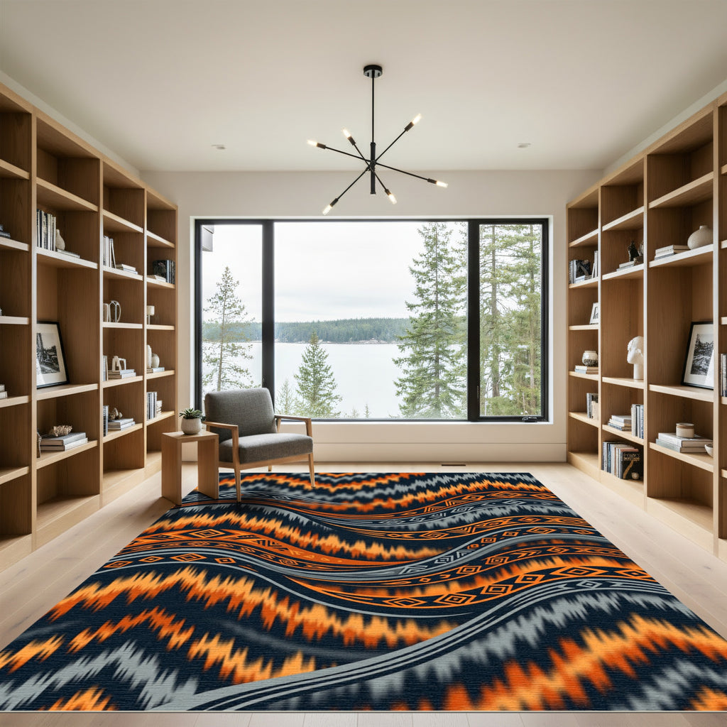 Abstract Burnt Orange Tribal Wave Rug