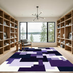 Geometric Purple and White Block Composition Rug