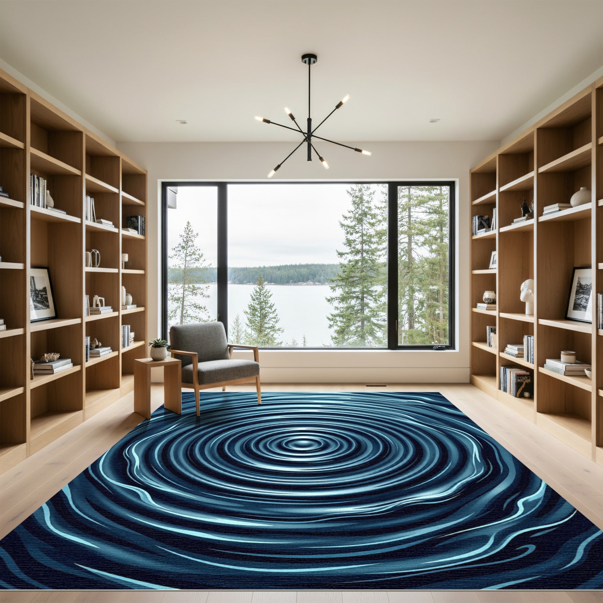 Deep Blue Concentric Ripple Rug