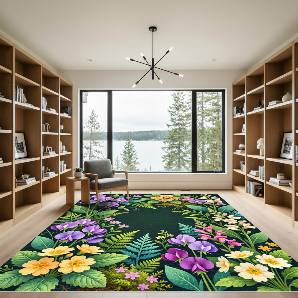 Vibrant Purple Yellow Floral Garland Rug